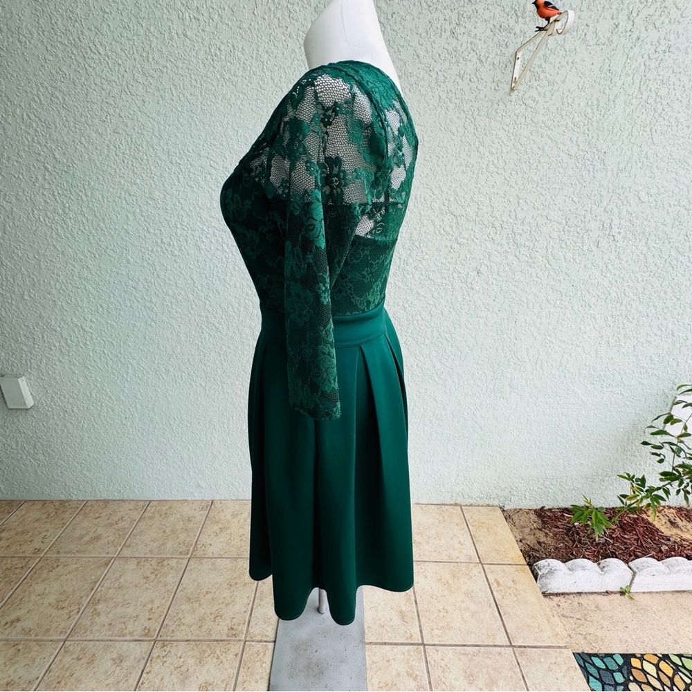 MIUSOL XL green midi fit & flare Evening Dress Floral lace whimsical fairy prom - Picture 7 of 13